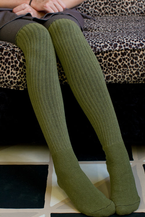 Longer Thicker Slouch Socks - Olive