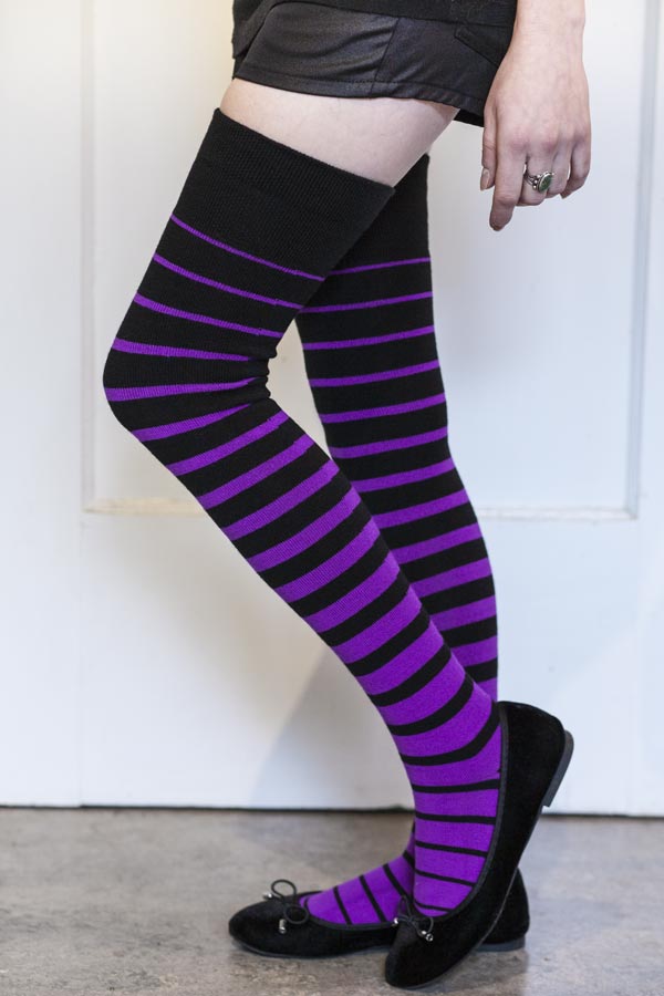Extraordinary Acrylic Gradient Stripes Thigh High - Black & Purple