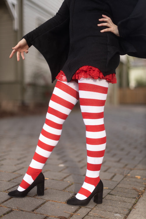 Extraordinarily Longer Candy Cane Stripe Socks 