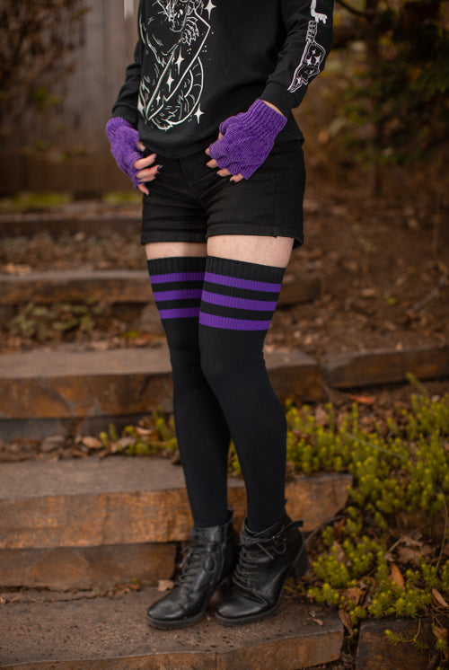 Americana Gothic Thigh High Socks - Black with Purple