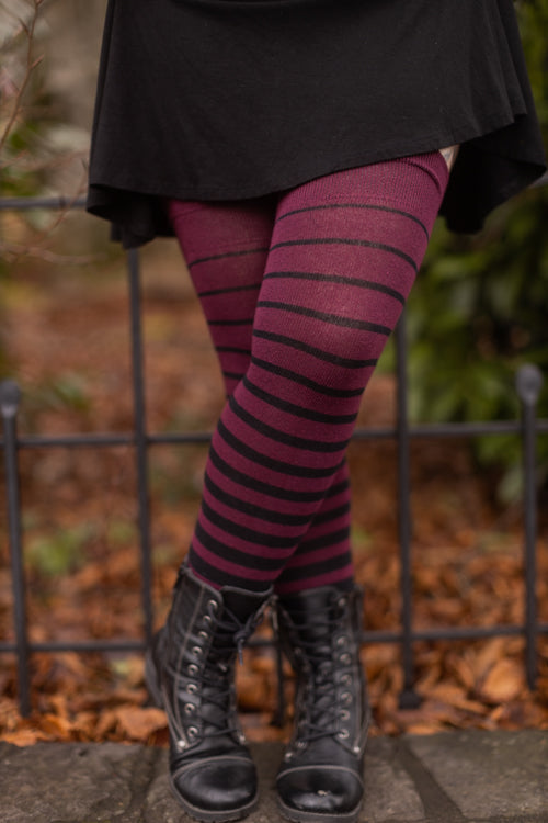 Extraordinary Gradient Stripes Thigh High - Burgundy and Black