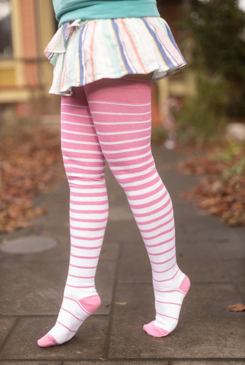 Extraordinarily Longer Gradient Stripe Socks - Bubblegum/White