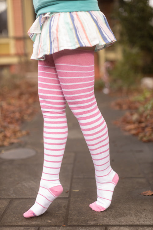 Extraordinarily Longer Gradient Stripe Socks - Bubblegum/White