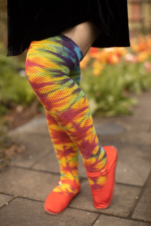 Extraordinarily Longer Tie Dye Waffle Thigh High - Classic Crinkle