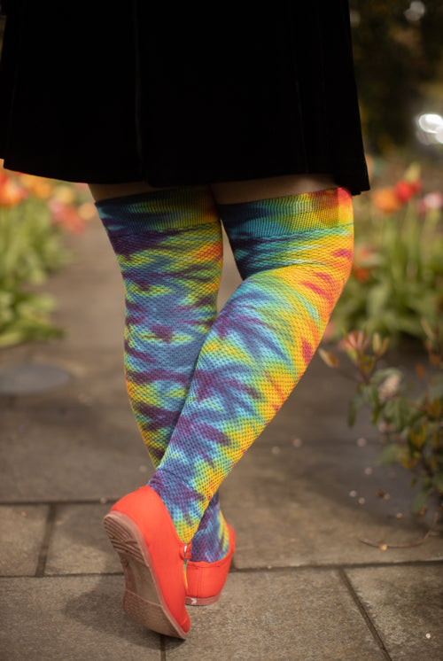 Extraordinarily Longer Tie Dye Waffle Thigh High - Classic Crinkle