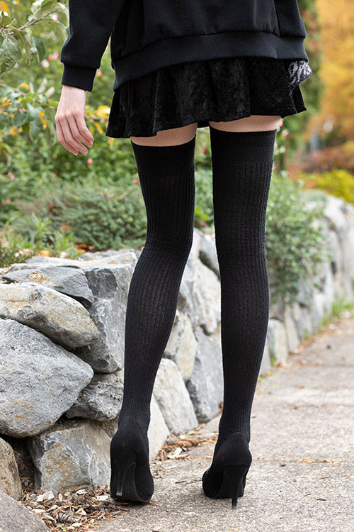 Oops! Vertical Lines Thigh High - Black