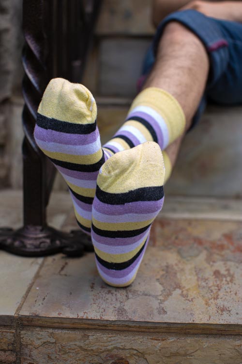 Pastel Pride Stripes Crew Socks - $1 donation to PDX ASC - Nonbinary