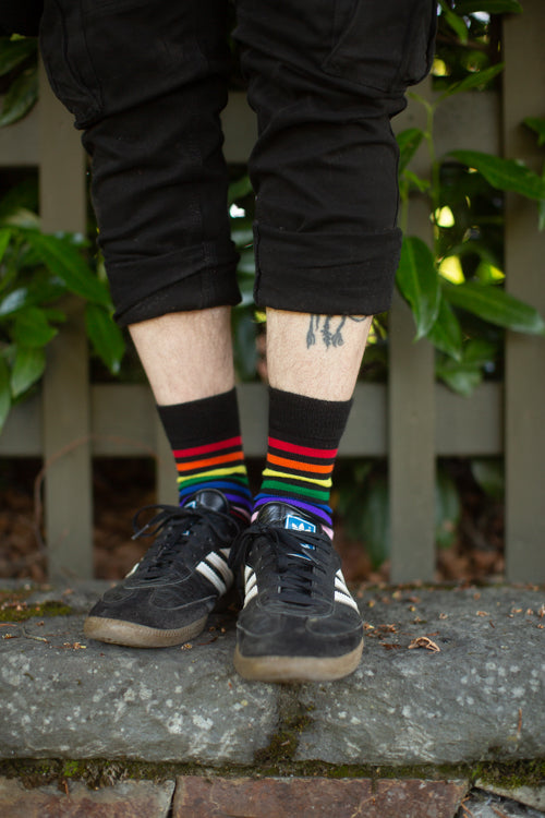 Rainbow Brights Crew Socks - Black Rainbow