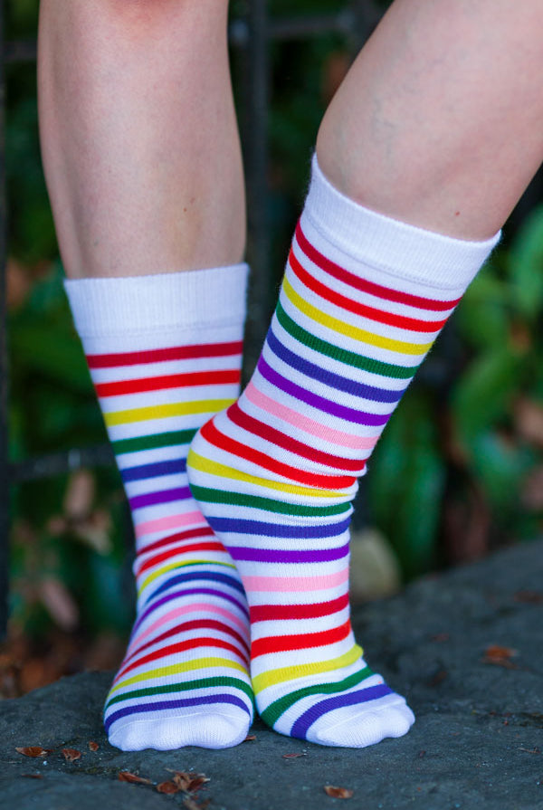 Rainbow Brights Crew Socks - White Rainbow