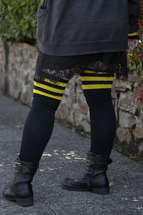 Oops! Americana Preppy Thigh High Socks - Black and Yellow