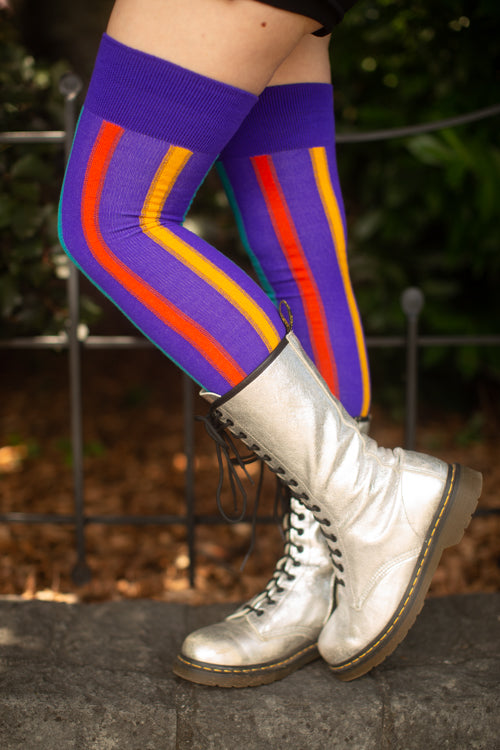 Colorful Vertical Stripe Tabi Over-the-Knee Socks