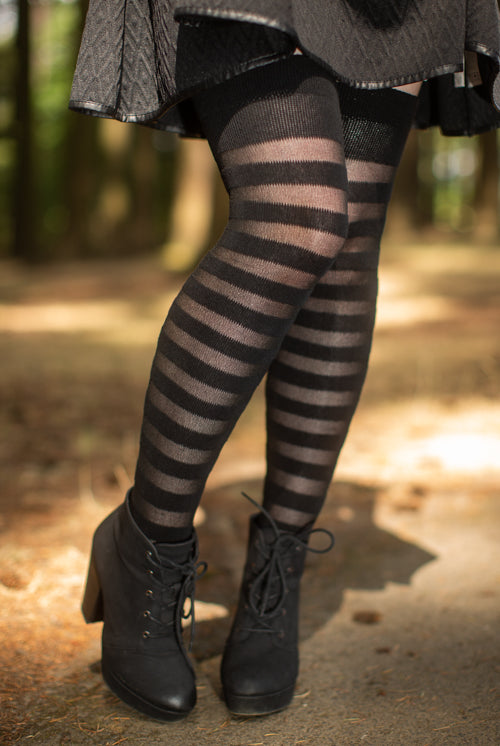 Extraordinary Gossamer Stripes Thigh High - Black/Black