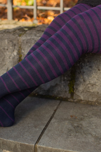 Extraordinarily Longer Gradient Stripes Tube Socks - Plum/Navy