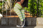 Extraordinarily Longer Striped Thigh High Socks - Lime & Sweet Cream