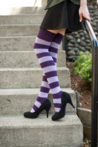 Extraordinary Striped Thigh High Socks - Plum & Lilac