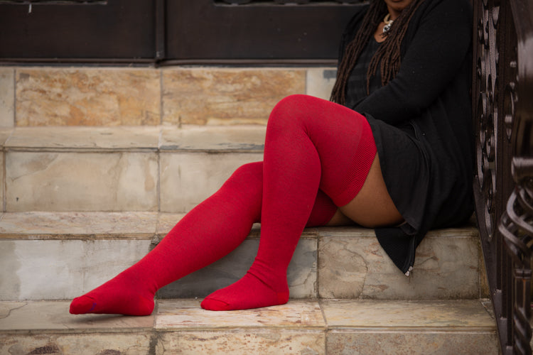 Extraordinarily Longer Thigh High Socks - Red