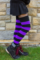 Extraordinary Bright Stripes Thigh High - Black & Purple