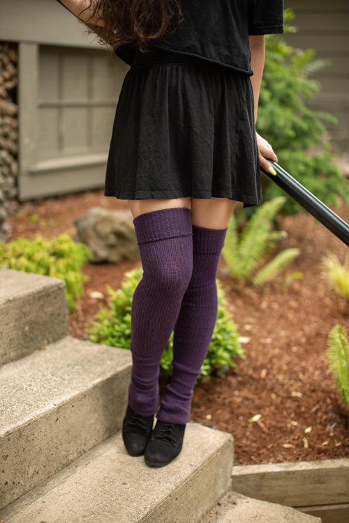 PLUS SIZE Thigh High Socks, Plus Size Purple Leg Warmers, Sweater Knit  Stocking