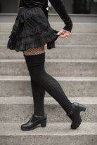 M45 Ribbed Thigh High with Roll Top - Black