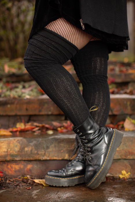 Longer M45 Ribbed Thigh High with Roll Top - Black - $1 donation to the Black Resilience Fund