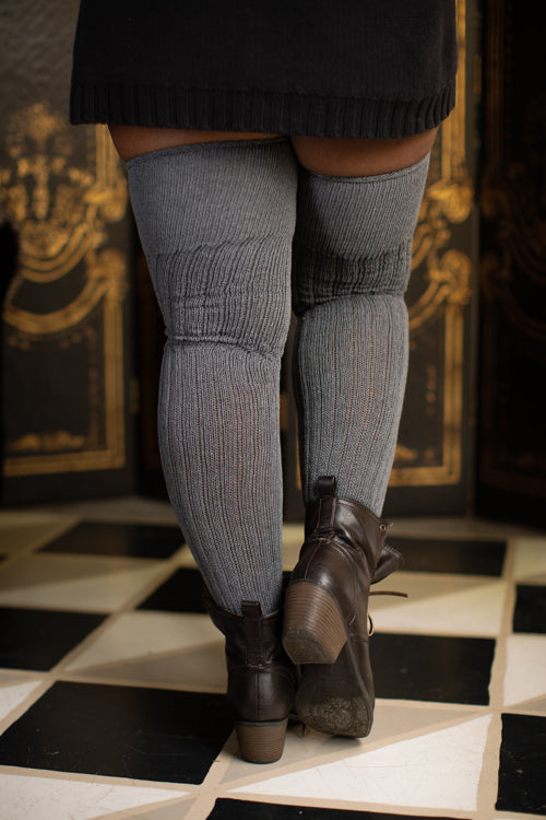 Longer M45 Ribbed Thigh High with Roll Top - Charcoal - $1 donation to the Black Resilience Fund