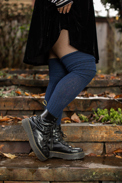 Longer M45 Ribbed Thigh High with Roll Top - Navy - $1 donation to the Black Resilience Fund