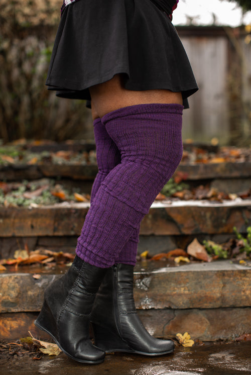 Longer M45 Ribbed Thigh High with Roll Top - Plum - $1 donation to the Black Resilience Fund