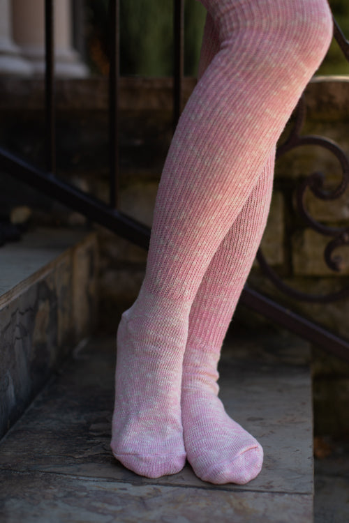 Marled Scrunchable Thigh High Socks - Pink