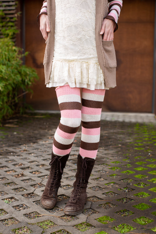 Brown and White Striped Thigh Highs