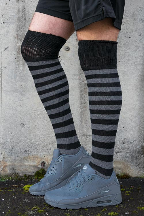 Super Stripes Knee Socks - Black/Charcoal