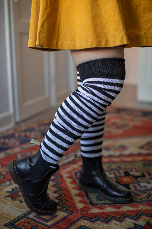 Extra Long Thigh High Socks Ribbed Over The Knee Boot Grey White OTK School  Girl