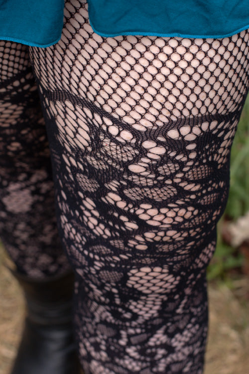 Briar thorn Fishnet Floral Opaque Footless Tights Pantyhose