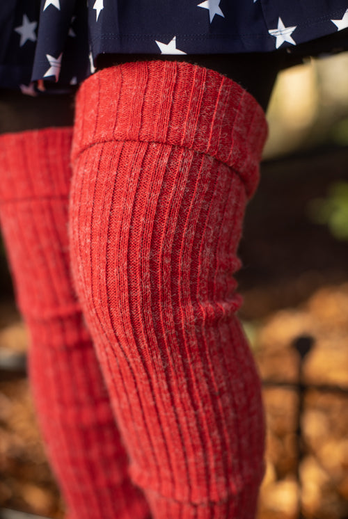 Super-Long Ribbed Leg Warmers -Red