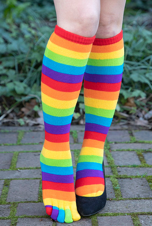 Sureio 6 Pairs Colorful Knee Thigh Toe Socks Toes Separated Cotton Striped  Thigh High Neon Socks Running Women Men Socks