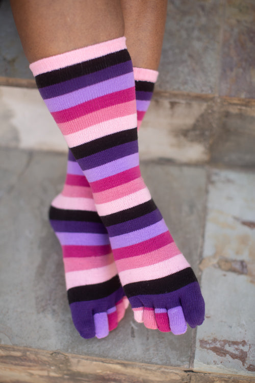 Bright Rainbow Stripes Knee High Toe Socks