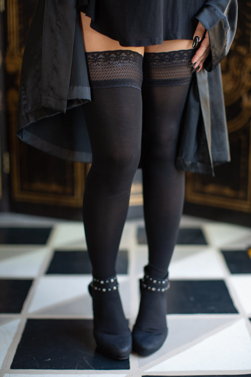 Floral Lace Tights with Flat Seams