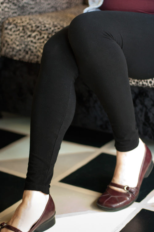 High Waisted Full Length Leggings - Black - OS