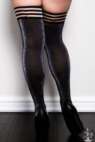 Kaylee Shimmer Thigh Highs with Stay-Up Top - Grey Shimmer - B