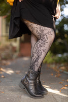 Plus Size Side Whimsical Floral Inset Net Tights