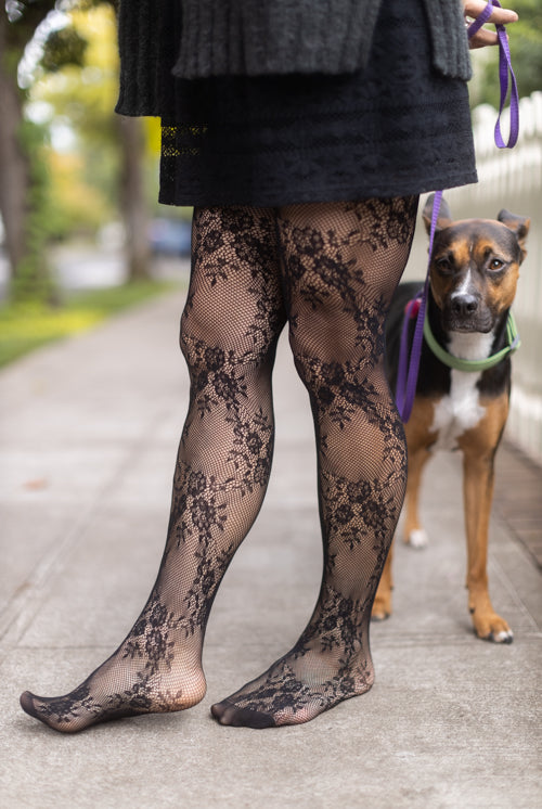 Floral Lace Brown Footless Tights