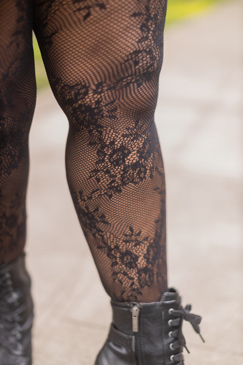 Floral Lace Tights Black For Women | Ladies Lacy Pantyhose | Perfect Gift  For Her