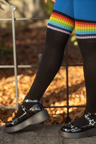 Black Rainbow Striped Acrylic Thigh Highs