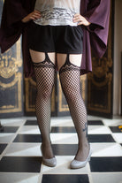 Scalloped Top Net Stockings with Strappy Lace Attached Garter