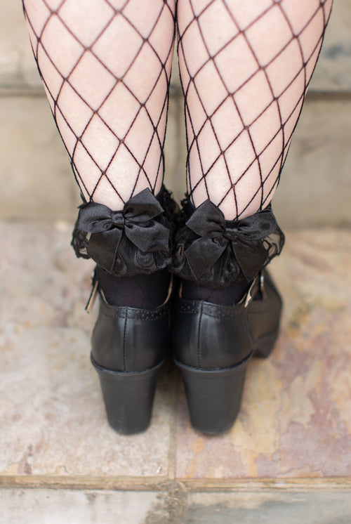 Lace Ruffle Anklet with Bow - Black with Black