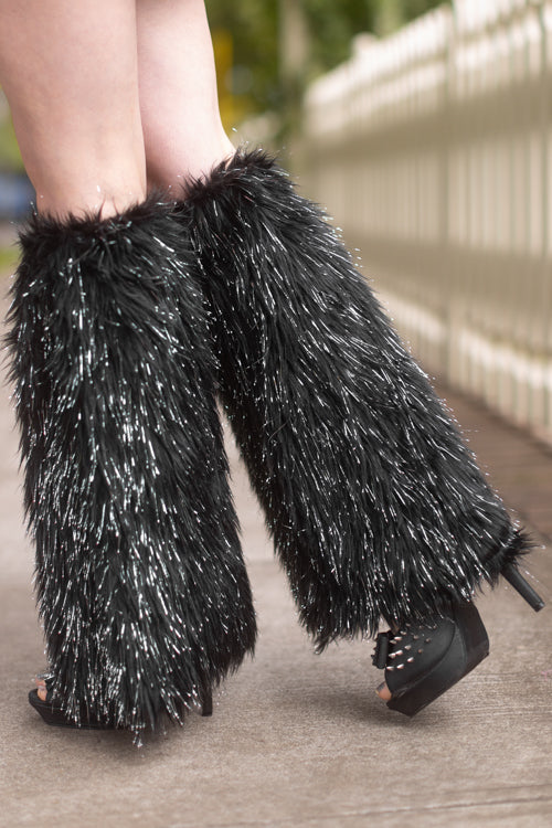 Long Black Fleece Leg Warmers Winter Fuzzy Knee Socks Warm Furry