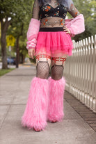 Furry Lurex Leg Warmers - Pink