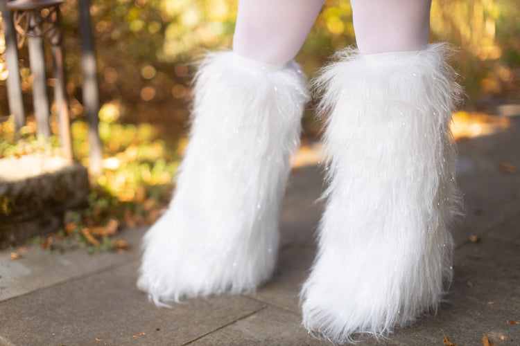 Furry Lurex Leg Warmers - White