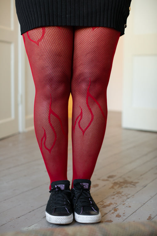 Caught You Looking Sheer Fishnet Tights - Red