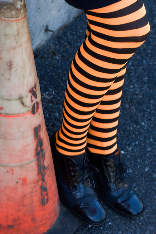 Striped Tights - Black & Orange