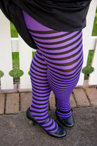 Plus Size Striped Tights - Black & Purple - 1x-2x